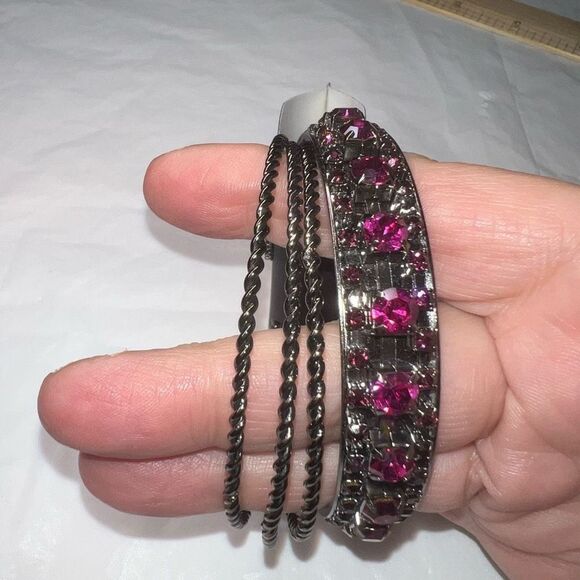 G by Gennaro Gunmetal And Pink Crystal Bangle Set - Picture 6 of 7